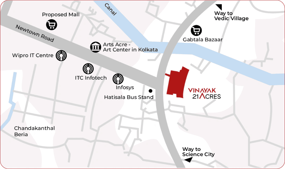 Location map showing connectivity around Vinayak 21 Acres
